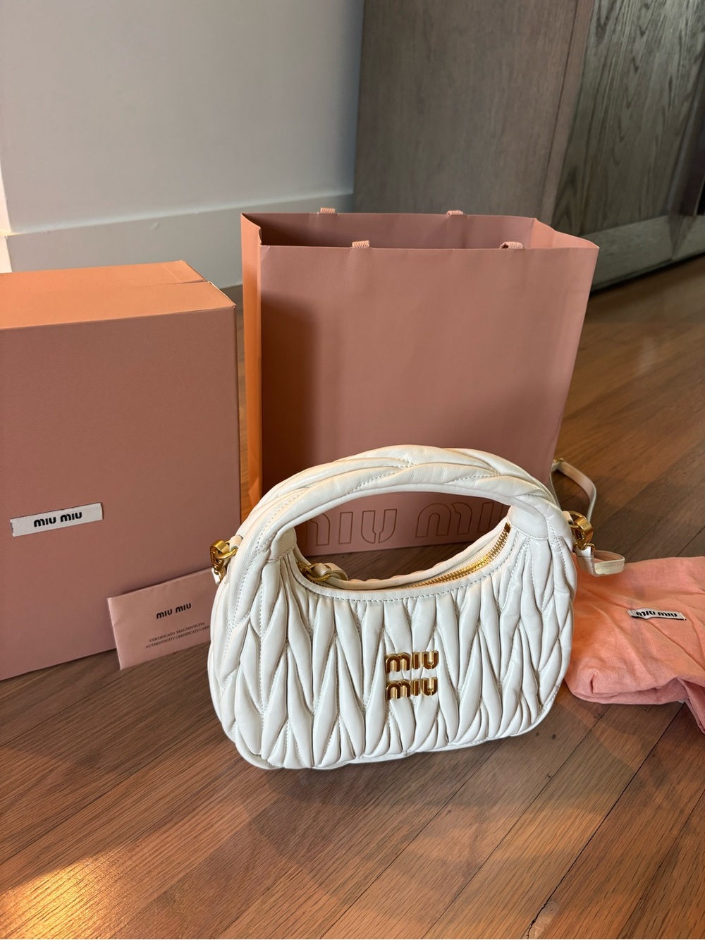 Miu Miu White Quilted Matelassé Shoulder Bag with Gold Hardware - Picture 1 of 7